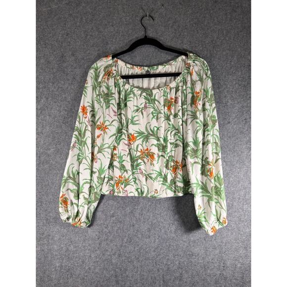 Anthropologie Tops - ANTHROPOLOGIE Blouse Women S OFF SHOULDER JUNGLE PRINT WHITE BILLOWY TOP